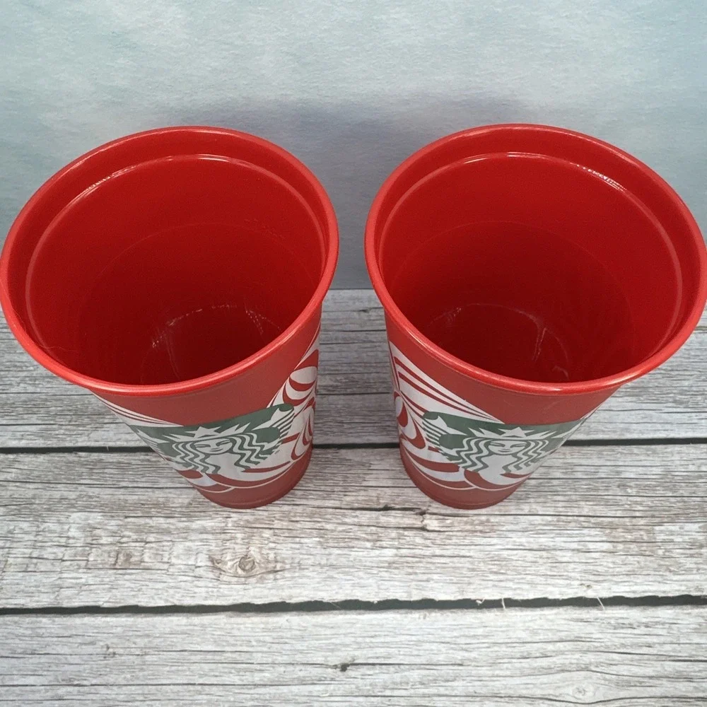 Lot‎ of 2 Starbucks Holiday Red Cup Day (16 oz) Reusable Hot Cup (No Lids)
